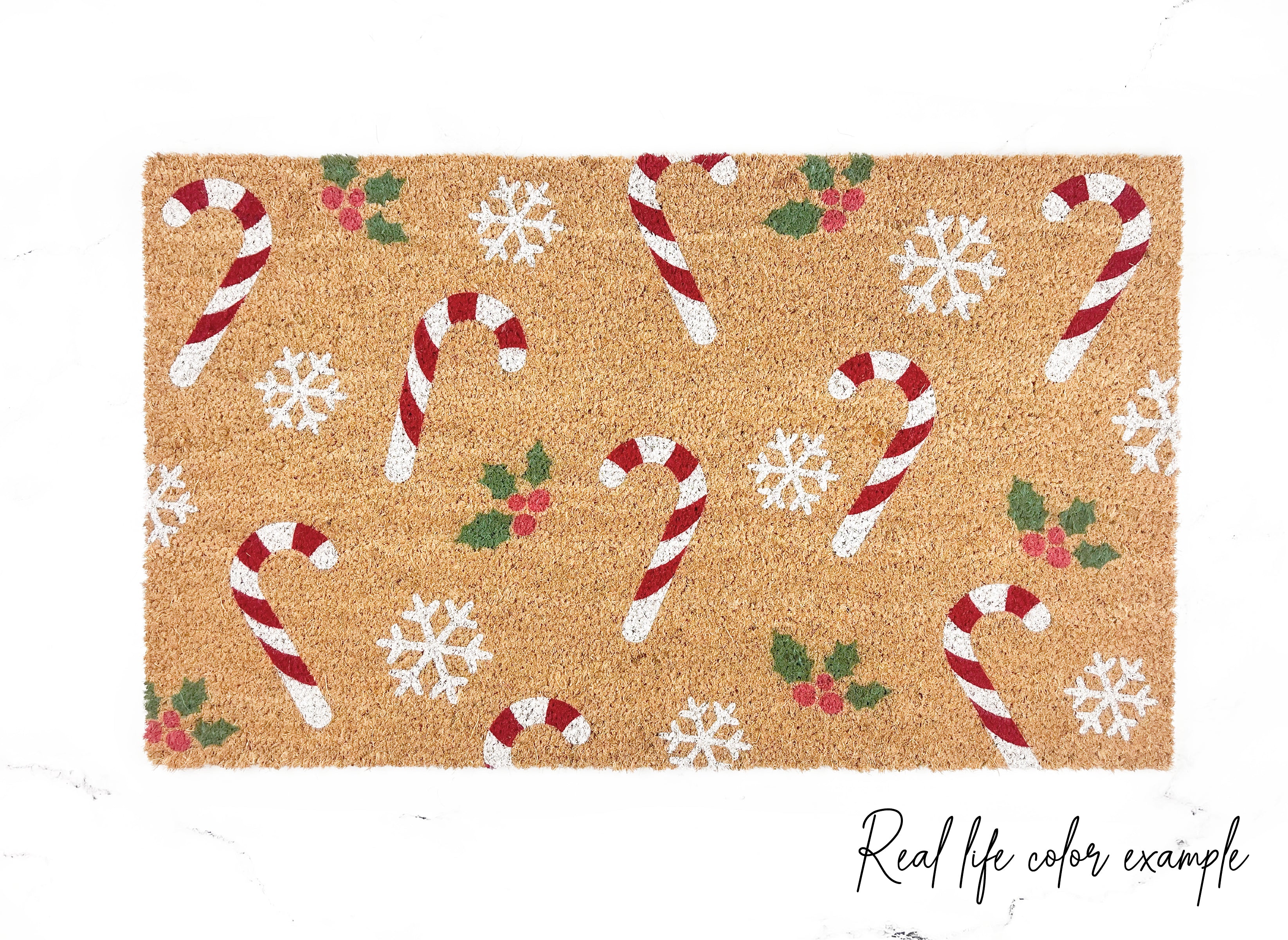 Candy Cane & Snowflake Pattern Christmas Doormat